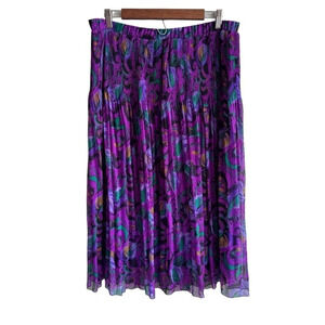 Adolfo II Vintage Purple Floral Pleated Midi Skirt Womens size S